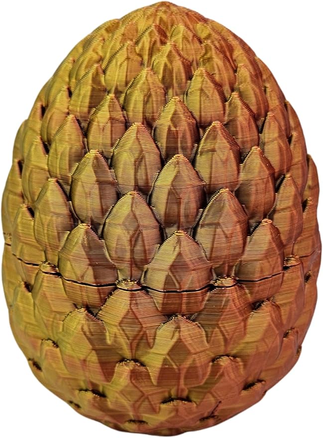 3D Printed Dragon Egg Articulating Gemstone Dragon Fidget Figurine - Vibrant Color Dragons Flexible ADHD, Autism and Anxiety Relief - Articulated Joints (Gold Copper Silver)