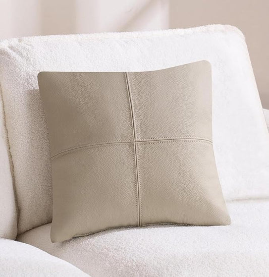 Kidol & Shellder Genuine Leather Throw Pillow Cover 18x18 Modern Solid Lumbar Pillow Covers-Luxury Pillowcases for Couch Sofa Bed-Soft Durable Decorative Cushion Case with Hidden Zipper(Yellow Gray)