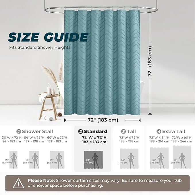 Teal Shower Curtain Boho Farmhouse Shower Curtain 72 x 72 Tufted Chevron Textured Minimalist Shower Curtains for Bathroom