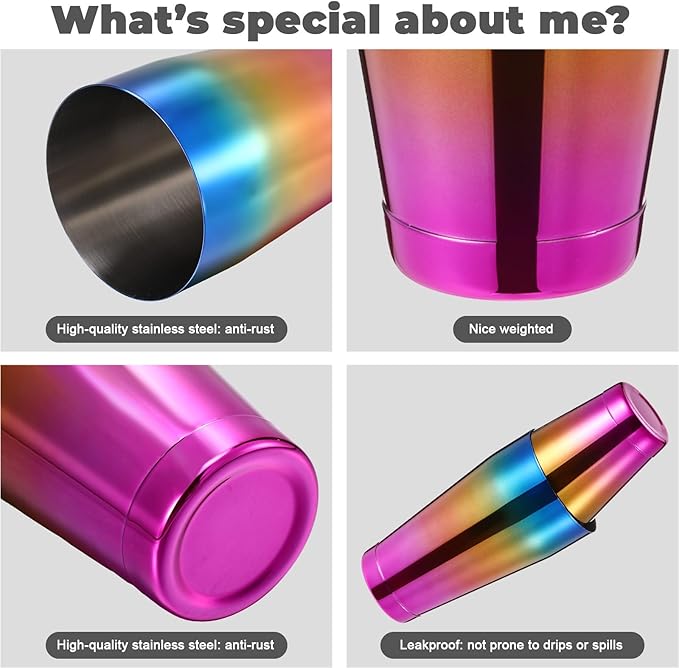 Sabary 6 Pcs Cocktail Shakers Professional Bar Shaker Boston Set Stainless Steel Martini Drink Mixer Basic Tool Weighted Shake Metal Can Cocktail Shaker Set, 18 Oz, 28 oz (Gradient Color)