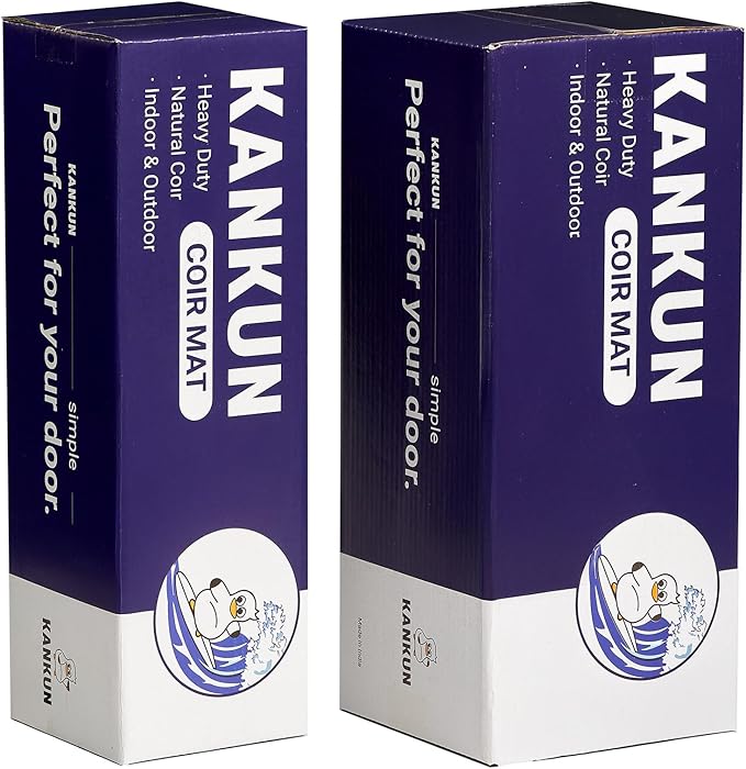 KANKUN Coco Coir Door Mat with Heavy Duty Backing, Welcome Doormat (17" x 30"), Doormat Entrance (Welcome2)