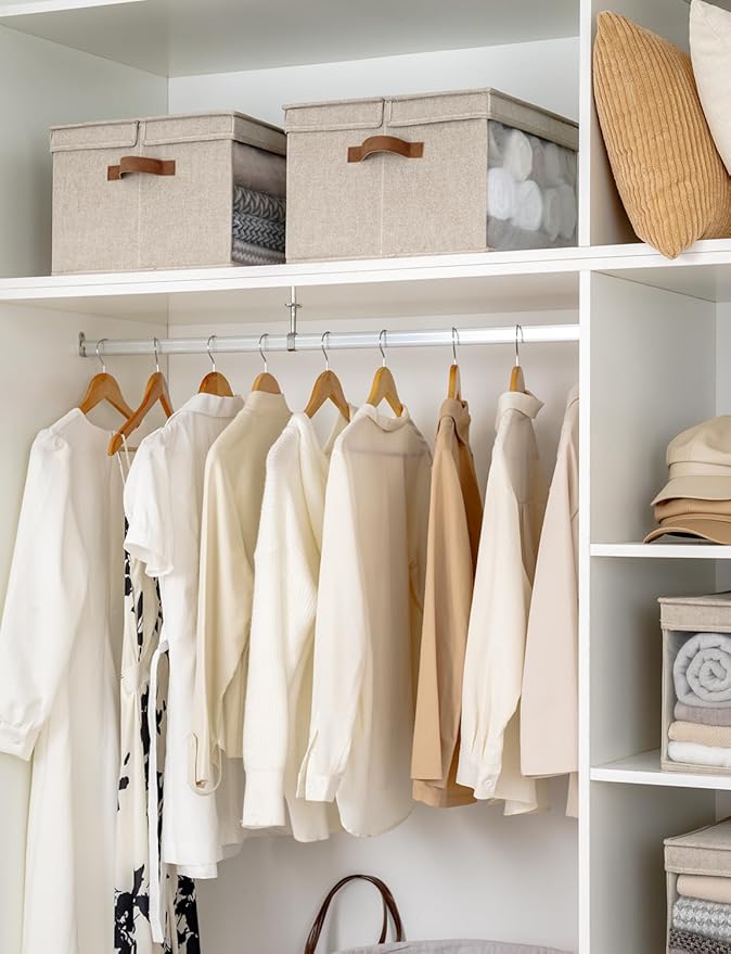 StorageWorks Storage Bins with Lid and Clear Window, Fabric Storage Boxes with Lids, Stackable Basket for Shelves, Closet Organizer and Storage Bins, Brown and Beige, Jumbo, 4-Pack