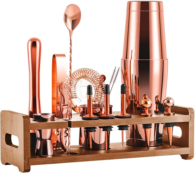 SOING Mixology 24-Piece Bartender Kit,Perfect Home Cocktail Shaker Set for Drink Mixing,Stainless Steel Bar Tools with Stand,Velvet Carry Bag & Recipes Cards Included