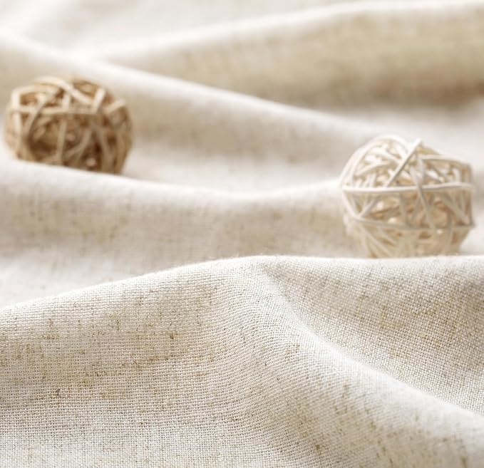 Awellife Farmhouse Beige Shower Curtain Button Linen Textured Woven Fabric,Pleated Beige Stripe,Country Style,72" W x 84" L