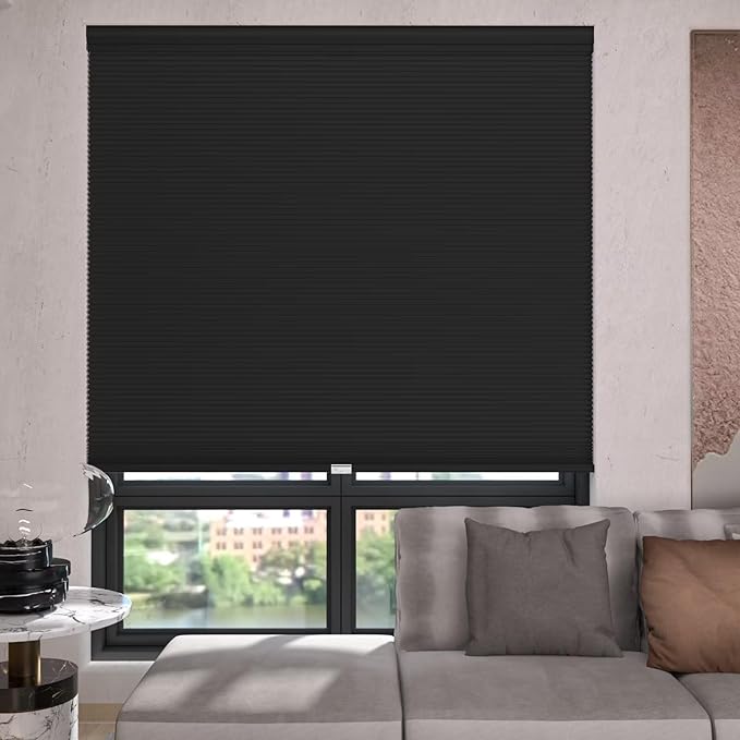 MYshade Top Down Bottom Up（TDBU） Cellular Shades, 1.5 inch Cordless Blackout Honeycomb Pleated Blinds for Windows Home Bedroom Office, Light Control, Thermal Insulated, 26 "W x 50" H, Black