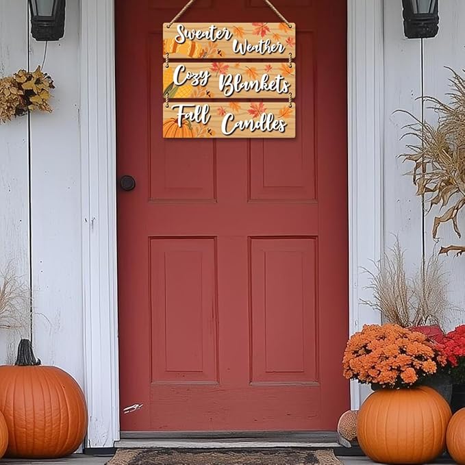 3 Pieces Fall Rustic Wooden Board Wall Decor Hanging Signs Decor, Thanksgiving Autumn Pumpkin Maple Leaves Wooden Plaque Farmhouse Wall Signs for Indoor Outdoor Porch Door Living Room. (010)