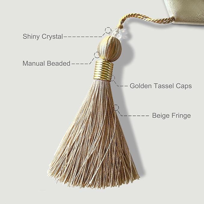 HeMiaor Table Runner with Retro Embroidery Jacquard and Beaded Tassels for Dining Table Christmas Decoration 98 inches Long Beige