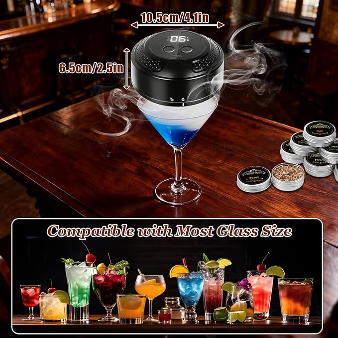 Whiskey Smoker Kit, Electric Cocktail Kit with 6 Flavors Wood Chips Old Fashioned Drink Smokers Infuser Set Anniversary Birthday Christmas Bourbon Gifts for Men Dad Husband (NO Butane Needed)
