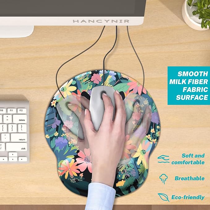 Ergonomic Mouse Pad Wrist Support, Flower Cat Mouse Pads with Wrist Rest, Cute Funny Computer Mousepad with Non-Slip PU Base, Comfortable Mouse Pad for Desk Accessories Office Supplies Decor