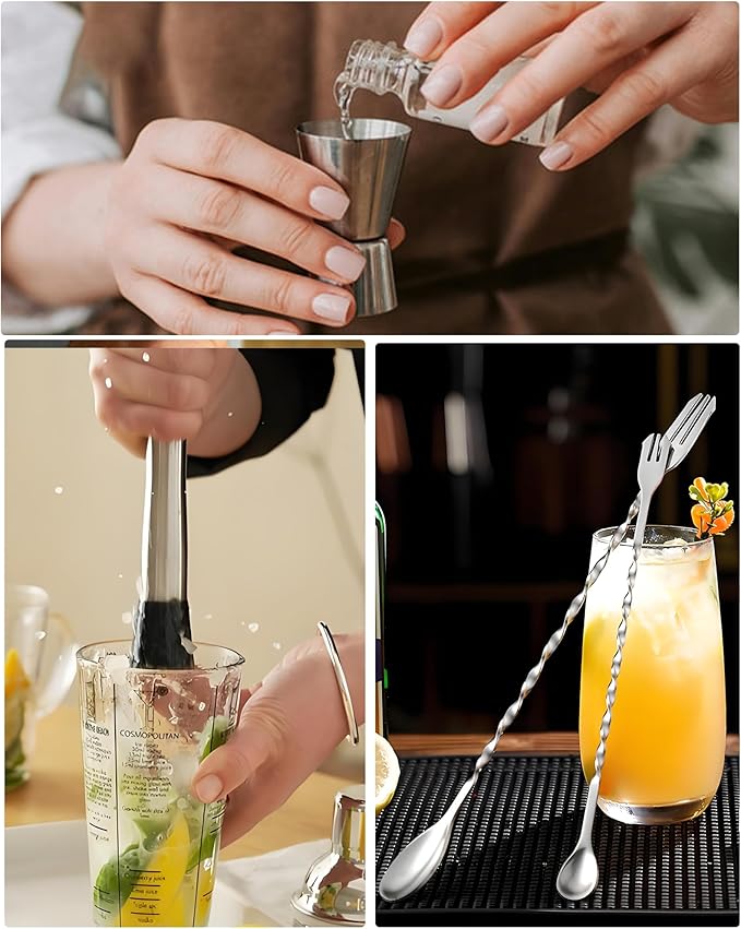 Professional Bar Tools Set, 10-inch Stainless Steel Muddler, Mixing Spoon, Measuring Jigger for Cocktails for Home Bartenders, Mojitos, Margaritas and Fruit-Based Drinks