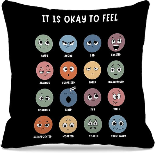 Nogrit Counseling Office Must Haves Black Pillow Cover, Calming Corner, Mental Health Pillowcase Decor for Home Kids,Mental Health Counselor Gifts, Calming Corner Pillow Covers 24x24