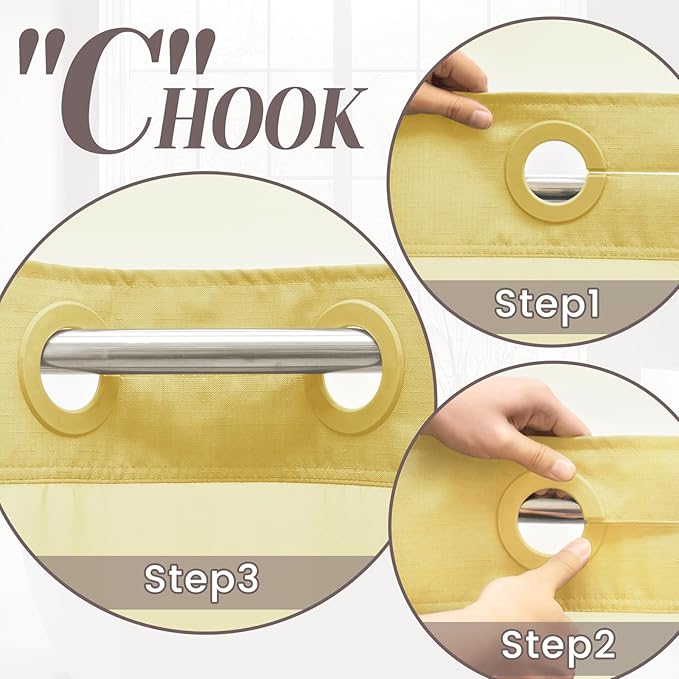 No Hook Slub Textured Shower Curtain with Snap in Liner - Yellow Fabric Outer Curtain & Waterproof Inner Liner, Hotel Style with See Through Top Window, 71x74 in