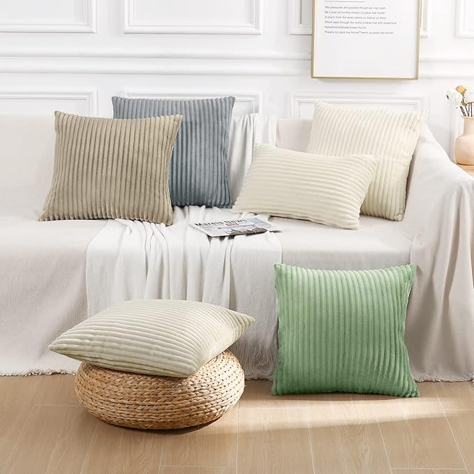 Simmore Decorative Throw Pillow Covers 20x20 Set of 2, Soft Natural Plush Flannel Double-Sided Fluffy Couch Pillow Covers for Sofa Living Room, Sage Green