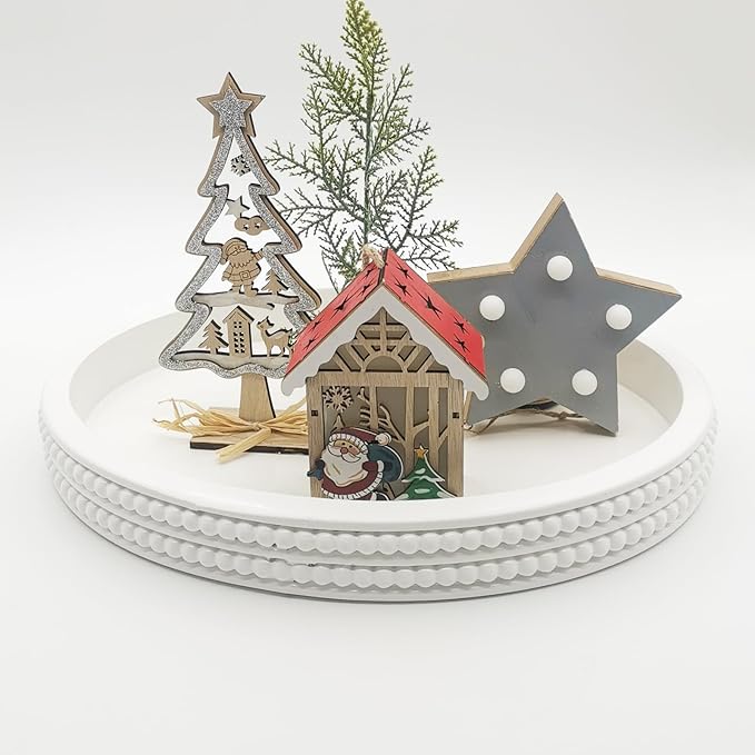 Carah & Cossh Oval Wooden Tray, Modern Decorative Tray 16''x12'', Oval Farmhouse Rustic Serving Tray, Table Centre Tray, Perfect for Storage and Display (White)