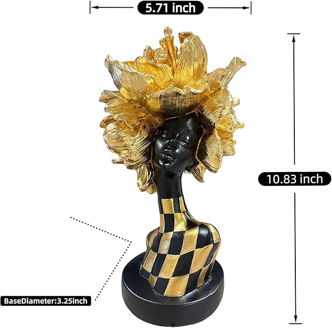 African Statues for Home Decor, Sculptures Decorations for Living Room, 11'' African Lady Art Bust Figurines, Black Modern Aesthetic Ornament for Shelf and Tables, Décor Accents Gifts for Women