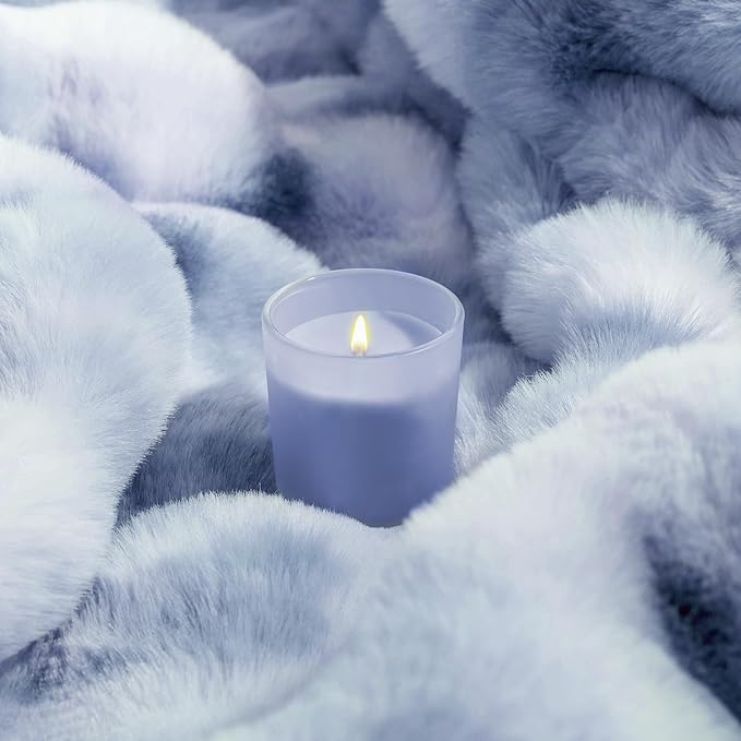 Touchat Luxury 1000GSM Faux Rabbit Fur Throw Blanket, Super Heavy Warm Cozy Grey Blankets for Couch Bed Sofa, Ruched Plush Fuzzy Elegant Soft Reversible Mink Blanket for Living Room Bedroom, Blue