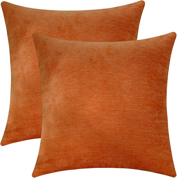 Jeneoo Bright Orange Decorative Throw Pillow Covers Soft Chenille Comfy Square Couch Cushion Cases for Living Room Sofa Decor (Set of 2, 18 x 18 Inches)