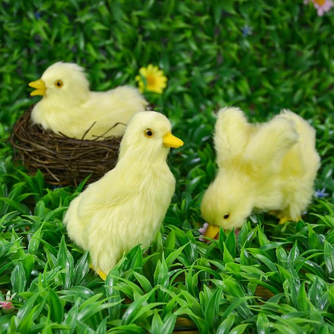 Cute Simulation Duck 4pcs，Realistic Plush Duck with Nest，Lifelike Animal， Statue ，Easter Christmas Thanksgiving Simulation for Home Decors Model Gift Miniatures Decorations
