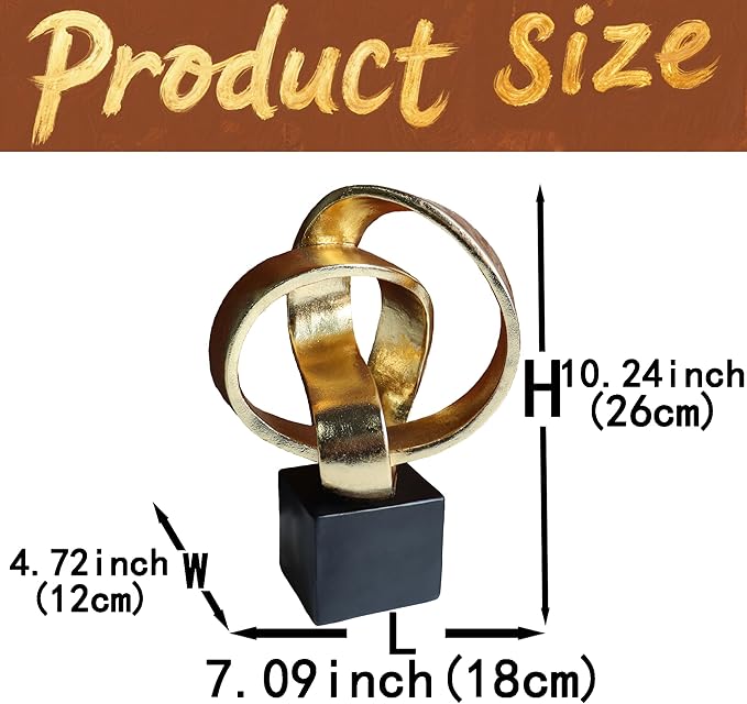 10" Modern Abstract Ribbon Decorative Sculpture, Knot Sculptures,Home Decor,Coffee Table Statues,Dining Living Room Desk Decor（Golden）