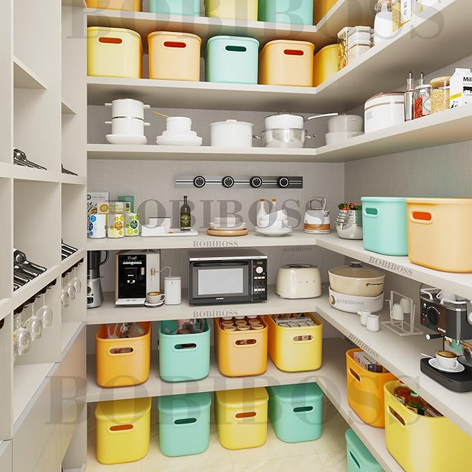 6 Pack Colorful Storage Bins with Lids for Shelves, Classroom Storage Bins, Stackable Colored Bins, Plastic Storage Containers with Lids for Organizing, Storage Boxes for Craft, Art Supplies