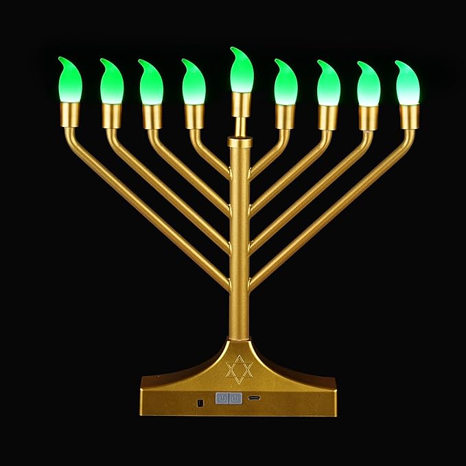 Electric Hanukkah Menorah,RGB Led Menorahs for Chanukah Decoration,Color Changing with Remote Control & Push-Button to Choose The Day and Timer Options Battery/USB Powered,Gold