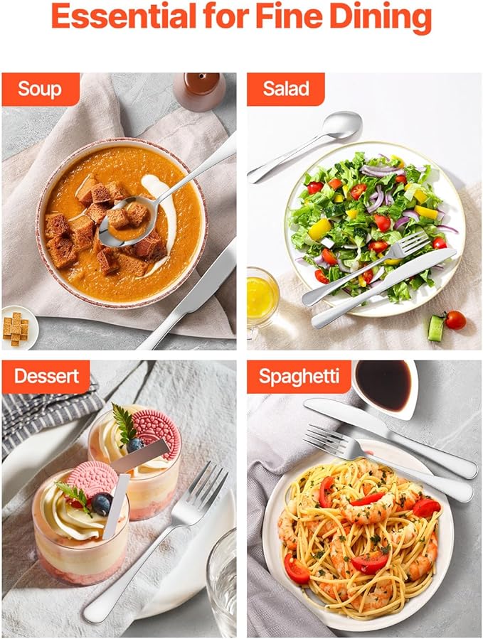 VEVOR 30-Piece Silverware Set, Food-Grade Stainless Steel Flatware Utensils, Mirror Finished Cutlery Set, Dishwasher Safe Eating Tableware for Kitchen Home, Service for 6, Include Knife Fork Spoon