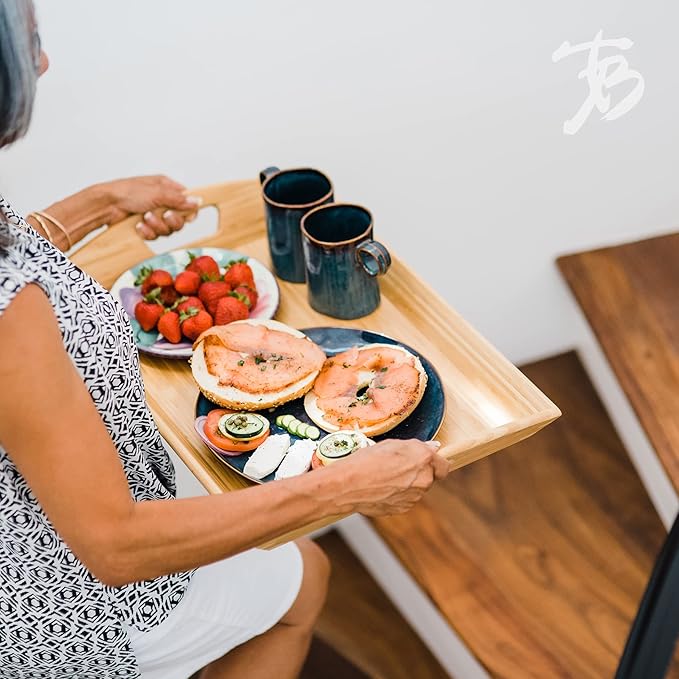 Totally Bamboo Butler's Serving Tray with Handles, Decorative Tray for Ottoman or Coffee Table, 23" x 15"