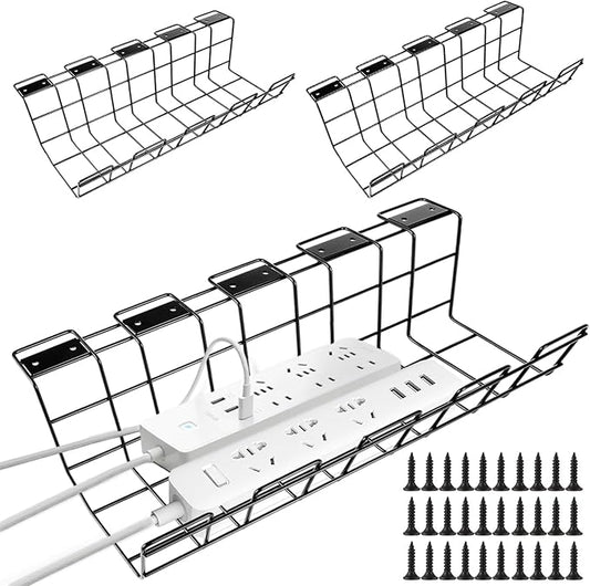 STARVAST 3 Pack Under Desk Cable Management Tray, Metal Wire Cable Management Tray Cord Organizer, Sturdy Wire Management Under Desk Shelf for Office, Studio and Home