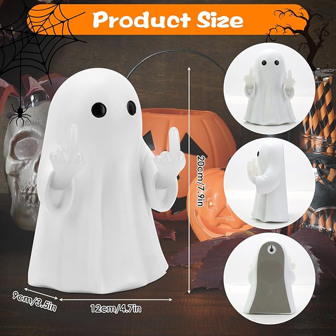 7.9 * 4.7in Halloween Ghost Figurine,Halloween Decorations Light up Ghost Spooky & Cute Finger Ornaments for Home, Desk, Party Porch Decor Indoor Decor Funny Middle Finger