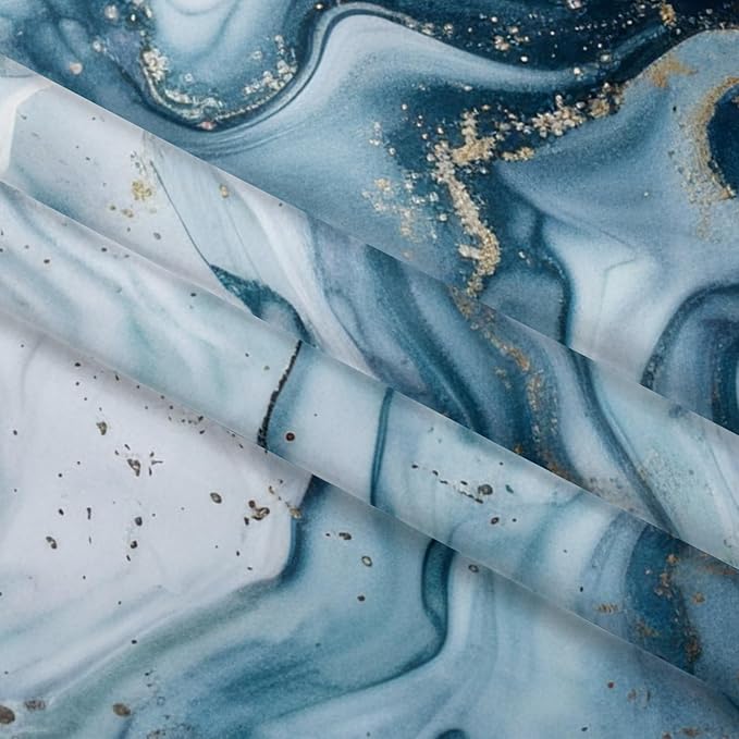 Renaiss Blue Marble Shower Curtain Modern Abstract Blue White Ombre Luxury Art Bathroom Shower Curtain Glitter Waterproof Shower Curtains Set with Hooks Pretty Bathtub Decor 36" W x 72" L