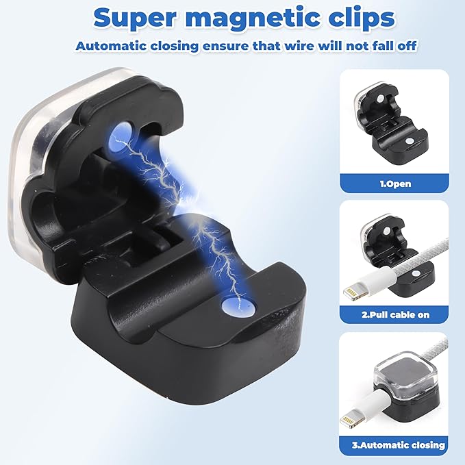 6 Pcs Cable Management Clips for Home Office Desk Cord Keeper Organizer Accessories Charger USB Wire Organizer Cord Holder for Nightstand Automotive (Black)