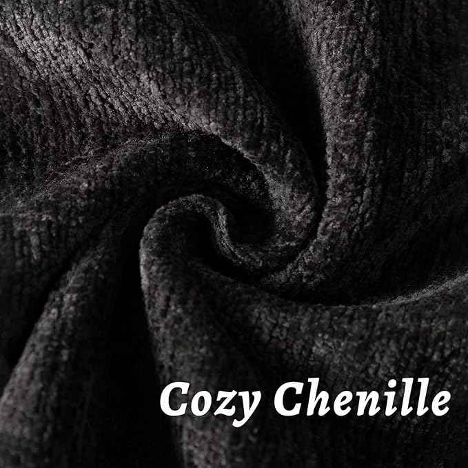 Black Decorative Throw Pillow Covers 18x18 Inch Set of 2 Cozy Soild Chenille Cushion Cases Soft Textured Square Couch Pillows Cover Boho Accent Farmhouse Pillowcases for Sofa Bed