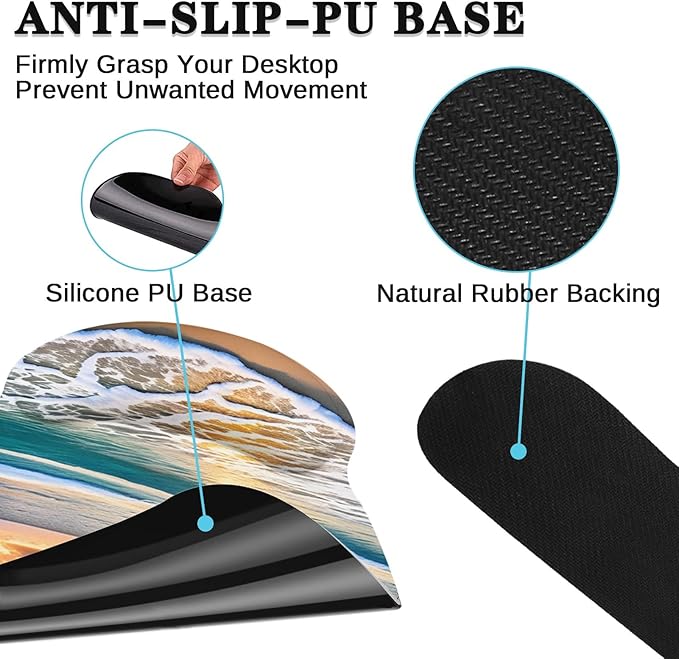 Britimes Summer Beach Sun Mouse Pad 3pcs Set with Wrist Support Non-Slip Rubber Base Ergonomic Pad,Sea Sunset Mouse Wrist Cushion Support and Coasters for Home Office Gaming Easy Typing & Pain Relief