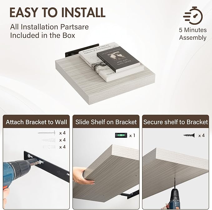 12 Inch Floating Shelves, 12" Deep Floating Shelf Wall Mounted, 12" Wall Shelves, Rustic Deep Bookshelf, Extra Deeper Display Shelves & Storage Shelves for Bedroom, Living Room, Set of 3