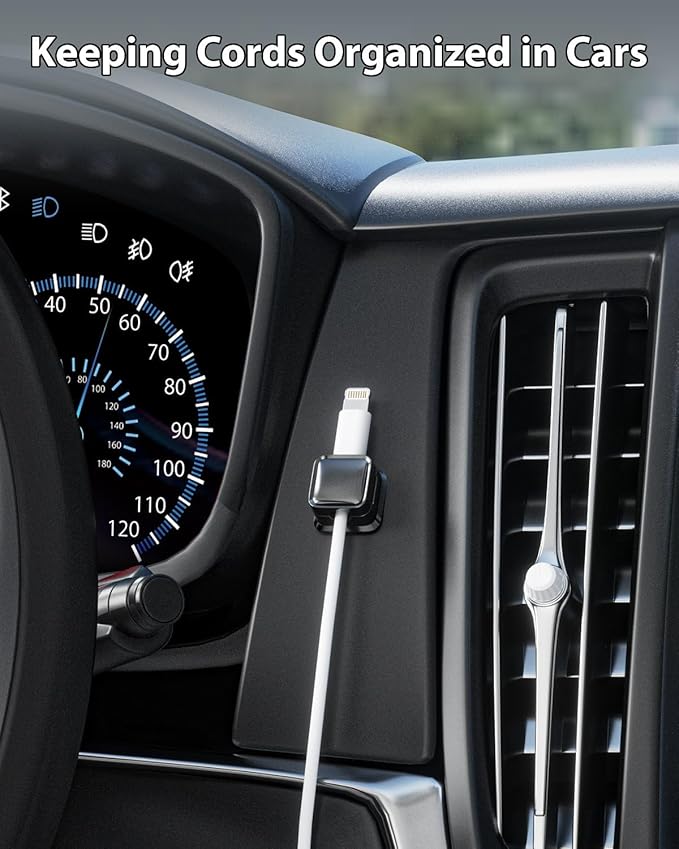 6 Pack Cord Organizer Holder, Lakeronelove Strong Adhesive Desk Cable Management Magnetic Easy Open,Organize Phone Charging Cords Wire Holder Organizer Neatly for Home,Office,Car,Desk,Nightstand