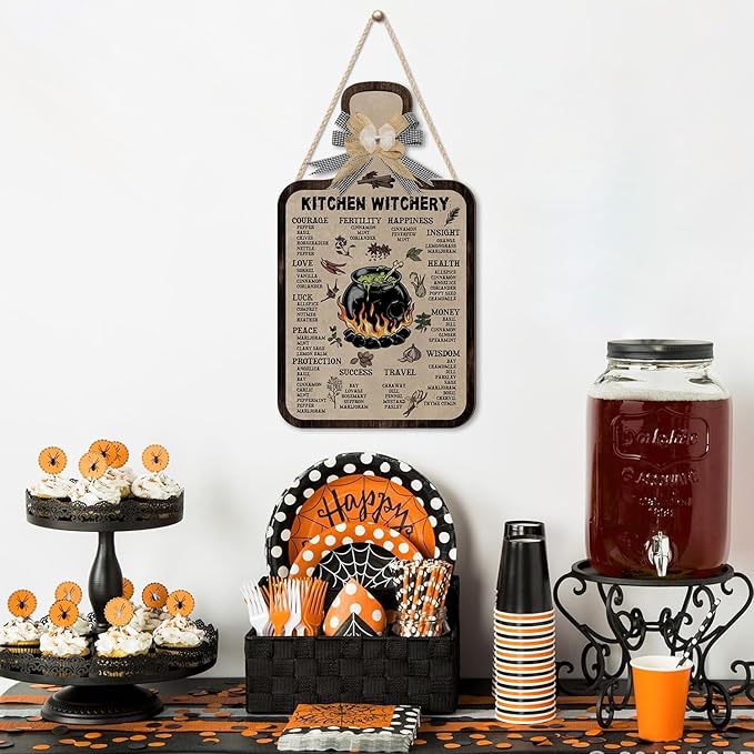 HPNIUB Witchcraft Knowledge Sign Decor,Halloween Witch Decor Kitchen Witches Herbalists Sign,Wizards Sign Meanings Plaque Vintage Wall Decor Home Party Supplies Vintage Color