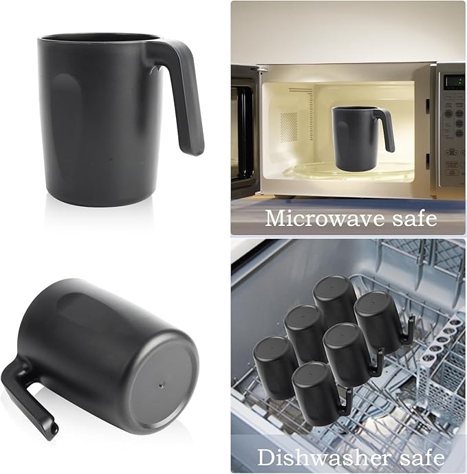 Homienly Wheat Straw Coffee Mugs 6 PCS, Alternative to Plastic Mugs with Handles, Unbreakable Coffee Mugs, Reusable Camping Mug Drinking Cups Set, Microwave and Dishwasher Safe Cups for Kitchen(Black)