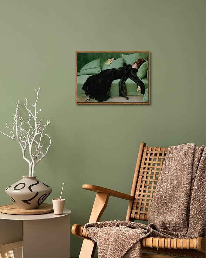 KISSFOX Vintage Portrait Framed Wall Art A Decadent Girl Canvas Wall Art Decadent Young Woman After the Dance Paintings Artwork Rustic Art Prints For Bedroom Bathroom Living Room