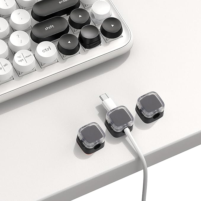 6 Pcs Cable Management Clips for Home Office Desk Cord Keeper Organizer Accessories Charger USB Wire Organizer Cord Holder for Nightstand Automotive (Black)