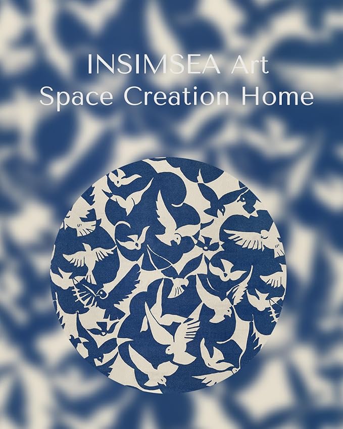 InSimSea Framed Canvas Wall Art Vintage Decor Minimalist Flying Birds Wall Decorations for Living Room Blue and White Art Print Abstract Bird Pictures Room Aesthetic Shelf Decor Bedroom Office 12x16In