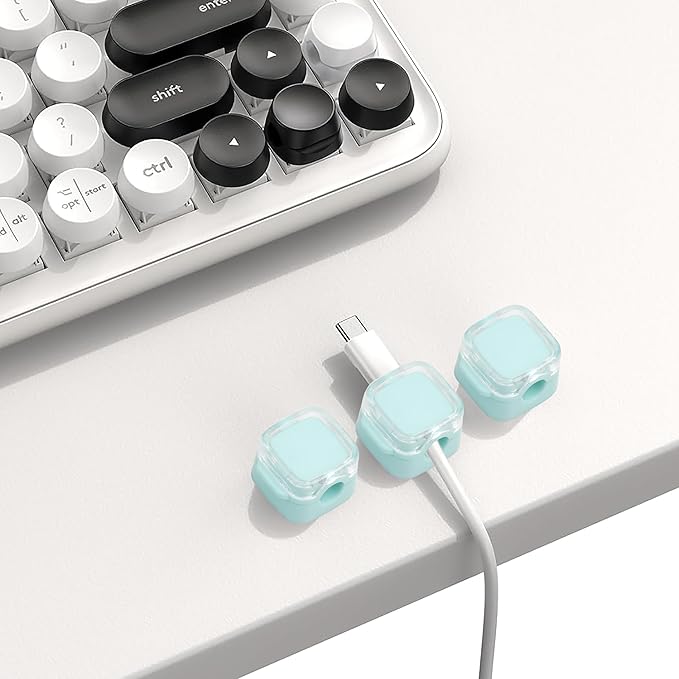 6 Pcs Cable Management Clips for Home Office Desk Cord Keeper Organizer Accessories Charger USB Wire Organizer Cord Holder for Nightstand Automotive (Blue)