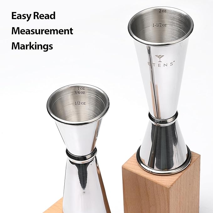 Japanese Jigger Set for Bartending 2 Pack - 1 oz 2 oz Cocktail Graduated Jigger | Easy Read Measurements Inside Shot Measure | Liquor Measuring Cup & Alcohol Measuring Tools| Metal Bar Jigger