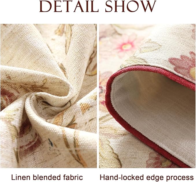 patdrea Designer Farmhouse Linen Thick Table Runner, Rustic Cottage Beige with Floral Pattern Fabric Table Mat, Decoration for Kitchen Dining Coffee Table Banquet Christmas , 12"*71"