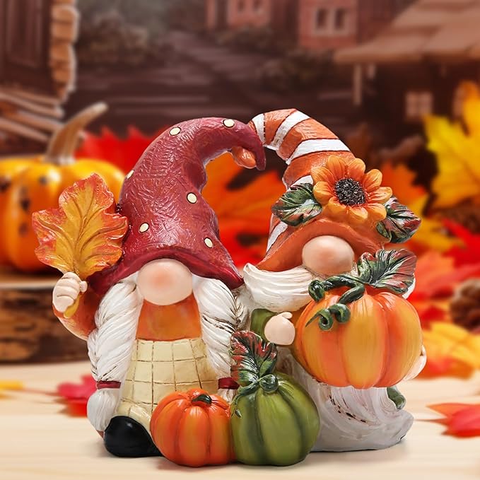 Hodao Fall Thanksgiving Pumpkin Gnome Decorations Handmade Swedish Tomte Gnome Elf for Fall Decor Gift - Thanksgiving Party Home Couple Gnomes Decor - Autumn Gift
