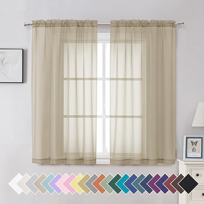 Aiyufeng Taupe Sheer Curtains 54 Inches Long 2 Panels Set, Semi Transparent Voile Rod Pocket Sheer Window Drapes for Bedroom Bed Canopy Living Room Dining Wedding Party Backdrop, 42W x 54L inch