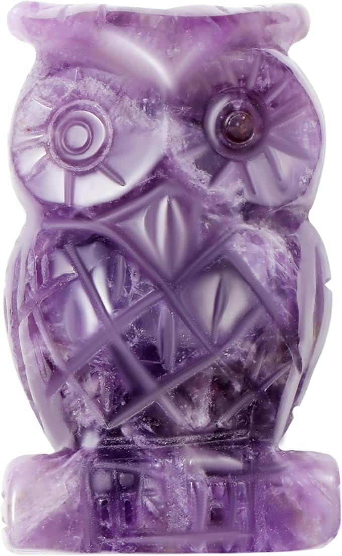 Amethyst Crystal Owl Figurine Ornament Gifts Hand Carved Gemstone Animal Carvings Collective Crystal and Healing Stones Paperweight for Home Office Decor