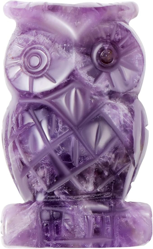 Amethyst Crystal Owl Figurine Ornament Gifts Hand Carved Gemstone Animal Carvings Collective Crystal and Healing Stones Paperweight for Home Office Decor