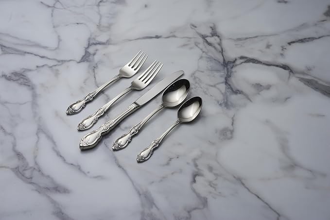 Oneida Louisiana 4-Piece Fine Dinner Forks Stainless Steel Silverware Set, 18/8 Stainless Steel Fork Set, Service For 4, Dishwasher Safe, Mirror Finish, Utensils, Flatware,Tableware (Silver, 4 Piece)