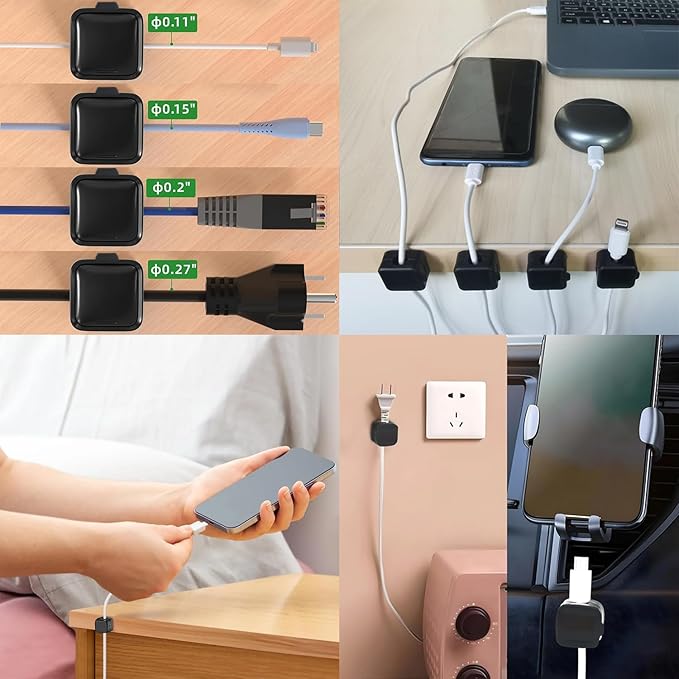 Viemwoi 20 Pack Cord Organizer, Adhesive Charger Cable Clips, Wire Holder Keeper Organizer, Charging USB Cable Management for Home Office Desk Phone Car Wall Desktop Nightstand (Black)