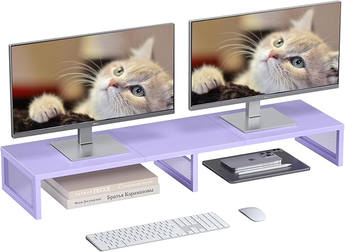 Dual Computer Monitor Stand Riser, Desk Organizers and Accessories, Printer & TV Stand, Desk Shelf, Office Desk Accessories & Desktop Workspace Organizer for Office Supplies, Purple